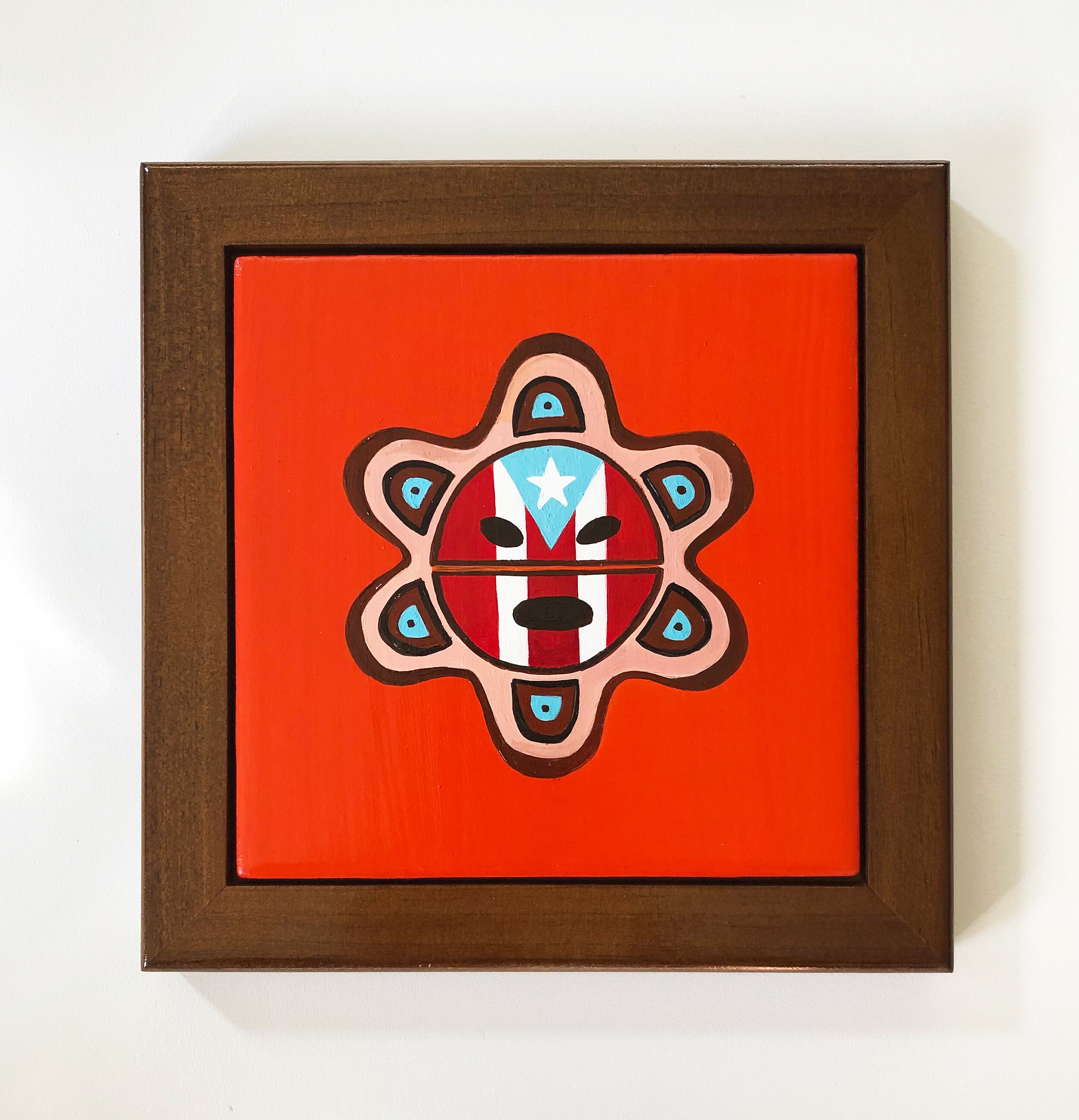 Framed Taino Sun - Hand-painted Ceramic Tile — Puerto Rican Art by